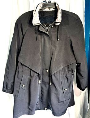 Vintage Fleet Street Black Long Coat Drawstring Waist 80s 90s Retro Womens XL